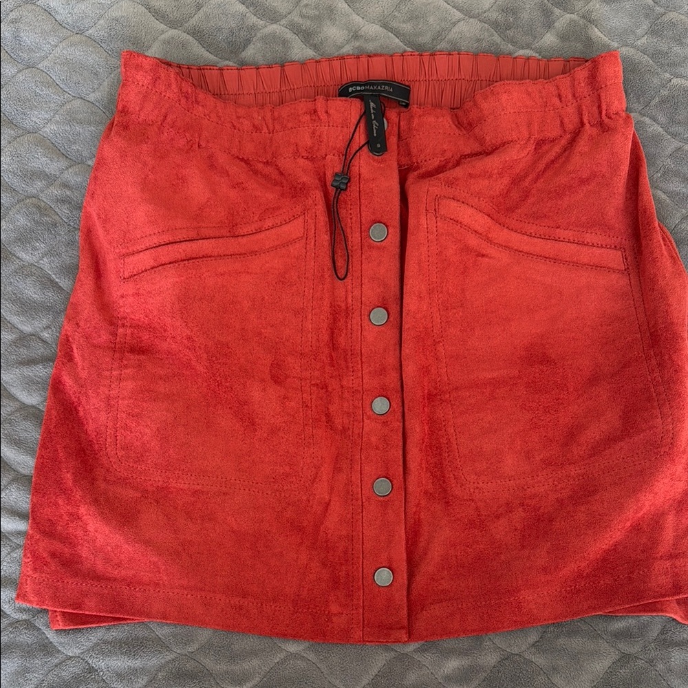 Red Button-Front Skirt